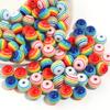 50pcs/Lot Resin Rainbow Beads Stripe Flat Round Loose Spacer Bead for DIY Bracelet Necklace Handmade Jewelry Accessories