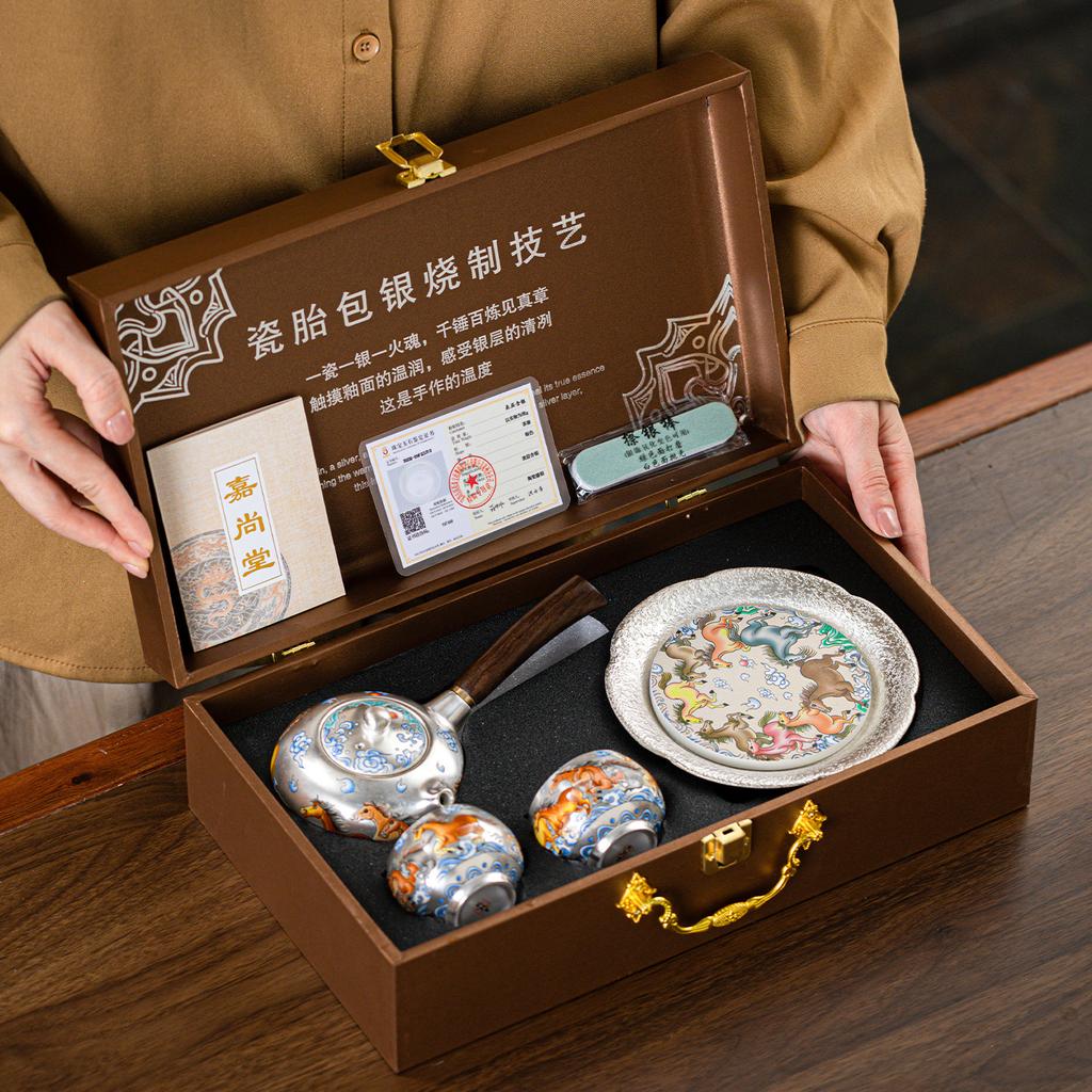 Take the Lead In ******lver Pot High-end Light Luxury Xishi Pot Household Kung Fu Tea Set Retro Brewing Teapot Teacup Set