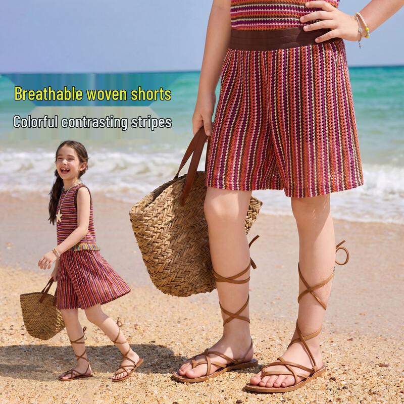 ASK JUNIOR Girls  Striped Color-Block Casual Shorts 110