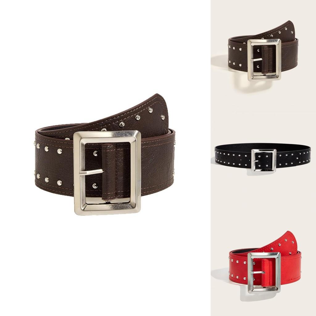 Alternative Punk Faux Leather Belt With Nail Head Embellishments And Metal Buckle For Daily Wear