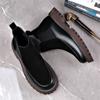 Modische Herren Casual Chelsea Boots Schwarz Trendige Kuhveloursleder Schuhe Herbst Plateau Stiefel Party Nachtclub Kleid Gutaussehende Stiefeletten