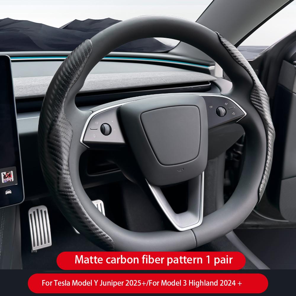 Voor Tesla Model 3/Y Highland Juniper Stuurhoes Koolstofvezel Leer Anti-Bont Sportstuur Auto Accessoires