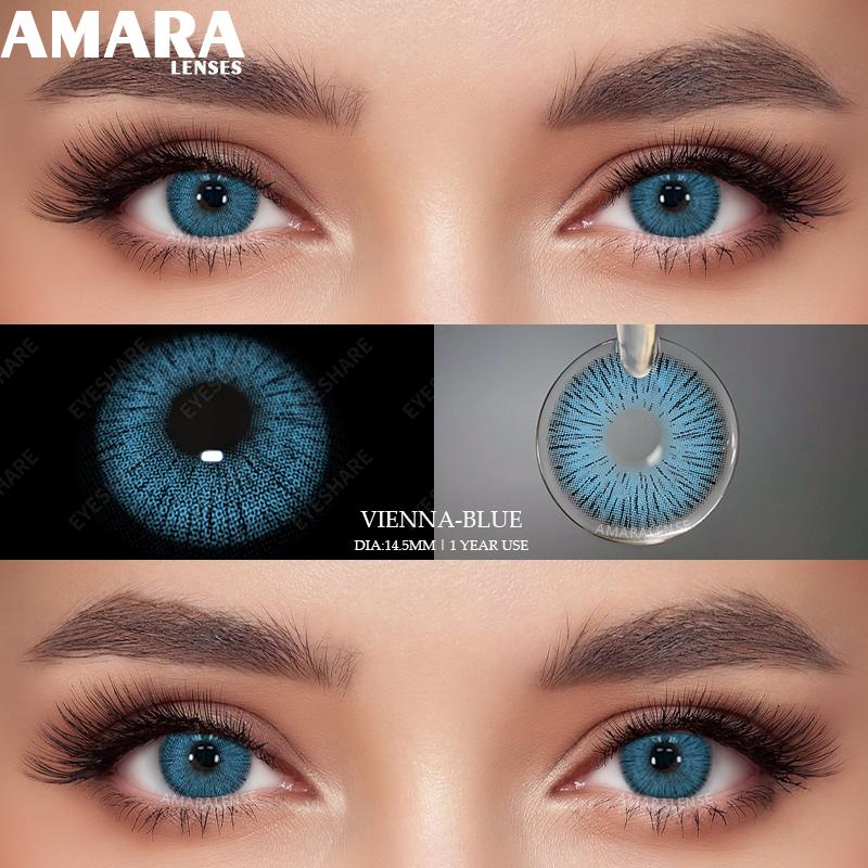 AMARA Blue Colored Contact Lenses for Big Eyes Fashion Lenses Cosmetic Soft Eye Beauty Pupils with Lens Case Exclusive Styles