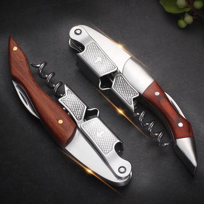 Houten Handvat Kurkentrekker Professionele Wijnopener Draagbare Schroefkurkentrekker Multifunctionele Bierdop Flesopener Keuken Bar Hulpmiddel