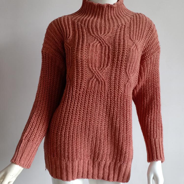 European & American Women's High Neck Cable Knit Sweater Pullover