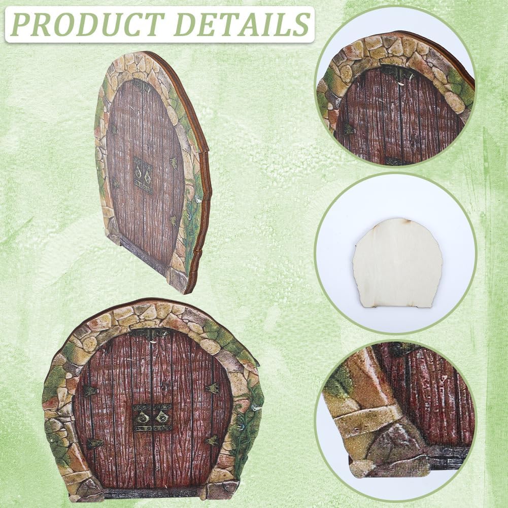 GORGECRAFT 4 SZT 4 Style Miniaturowe Drzwiczki do Bajkowego Ogrodu na Drzewo Drewniane Drzwiczki Okna Akcesoria Ścienne Zestaw DIY Rzeźba Artystyczna Dekoracja Zewnętrzna na Pień Drzewa Bonsai