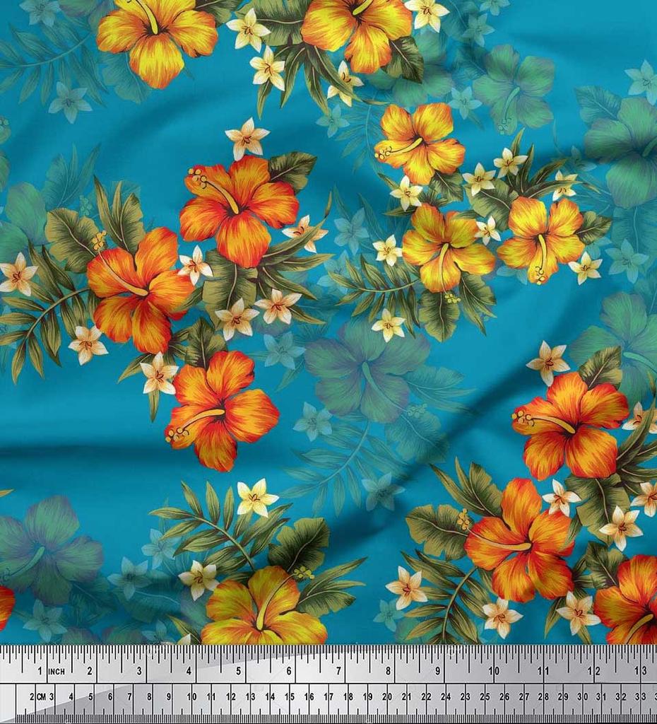 Soimoi Japońska krepa satynowa Tkanina w kwiaty i liście Tropikalne nadruki na metry 42 cale