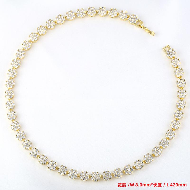 Temperament Light Luxury Copper Inlaid Diamond Flower Petal Bracelet Necklace Tennis Flower Jewelry Set Vl526-527