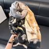 Scarf female retro autumn and winter versatile color matching cartoon cat long thickened warm imitation cashmere shawl