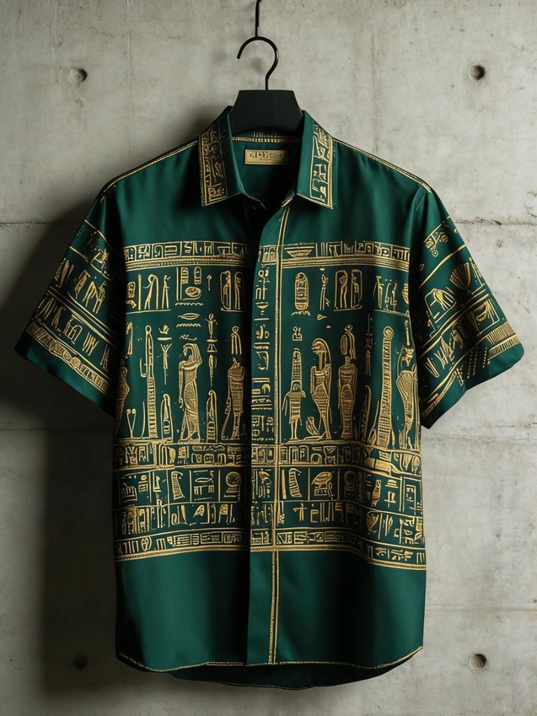 Vintage Egyptian Style Short Sleeved Floral Shirt Men's Loose Fitting Shirt Summer Lightweight Top