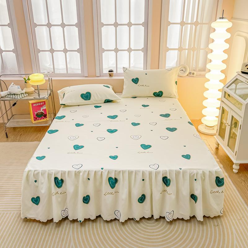 Soft Bed Skirt Printed Bed Cover with Rufffles Simple Style Mattress Protector falda de cama Lace Bed Sheets (No Pillowcase)