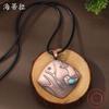 New Square Bird Turquoise Inlaid Leather Rope Pendant Women's Creative Bohemian Bird Branch Necklace