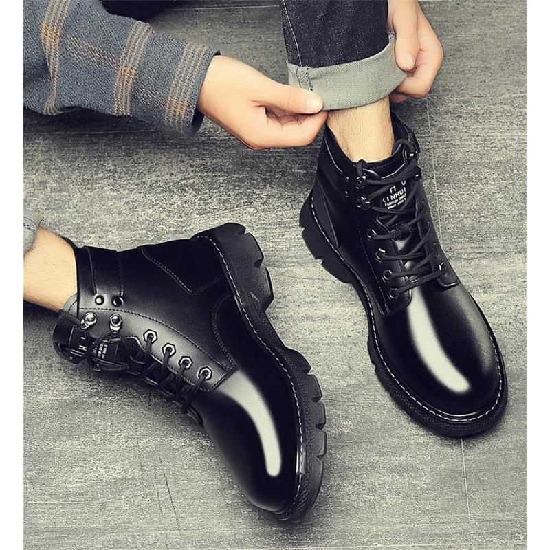 Martin Boots Men's High-top British Style Black Tooling Leather Boots Casual Leather Shoes