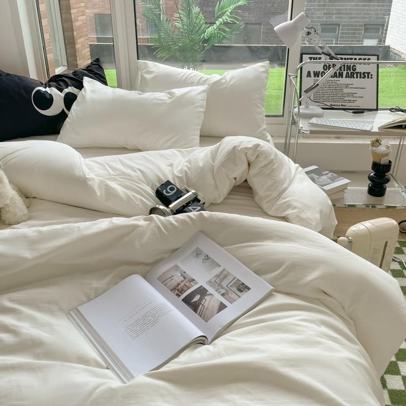 Solid Plain Twin Full Queen Soft Washed Microfiber Duvet Cover Set 4Pcs with Zipper Closure 1Duvet Cover 1Bed Sheet 2Pillowcases