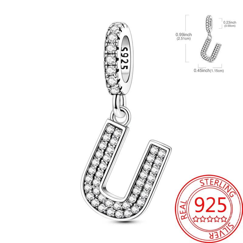 Copper 26 Letters Alphabet Charms Bead Inlaid Shiny Zircon Diy Love Letters Jewelry Gift Fit Original Bracelet For Women