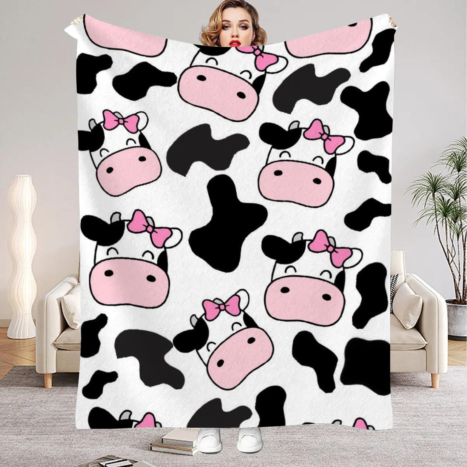 

1Pc Digital Printed Moo Cow Bow Milk Style Flannel Blanket Mattress Cover Blanket for Family BedsSofasOfficesOutdoor Camping 75x100cm (30x40inch)