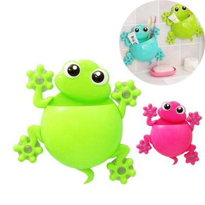 1PCS Cartoon Gecko Home Bathroom Toothbrush Holder Wall Mount Sucker Storage Rack Children Frog Cute Household Wall-mounted Suction Cup Toothpaste
