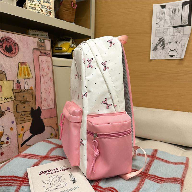Nylon Backpack Cute Bow Print School Bag for Girls
