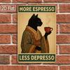 [1pc Sign] Coffee Tin Sign, More Espresso Less Depresso, Black Cat Design, Funny Cafe Sign, Coffee Shop Decor, Modern Wall Art
