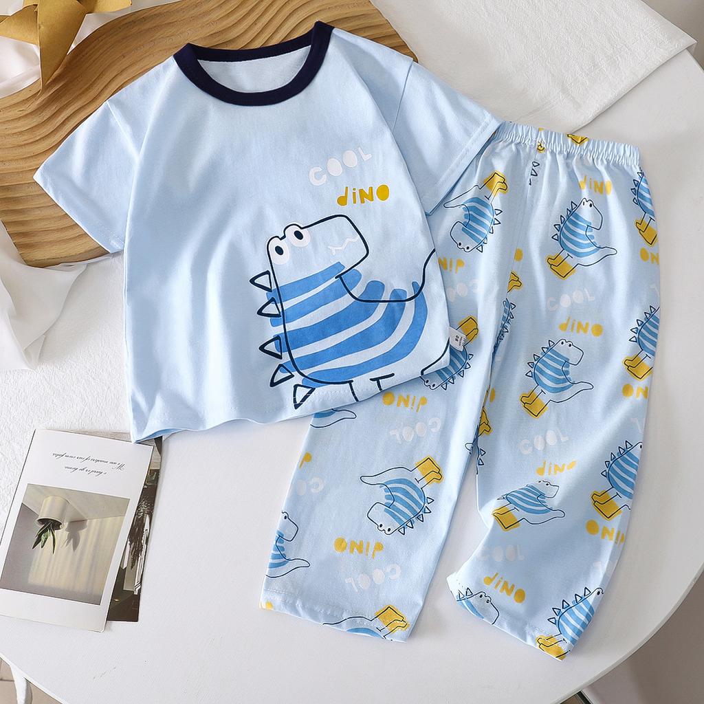 Kids Summer Cotton Short Sleeve Set Class A Baby Air Conditioner Clothes Boys Girls Home Pajamas