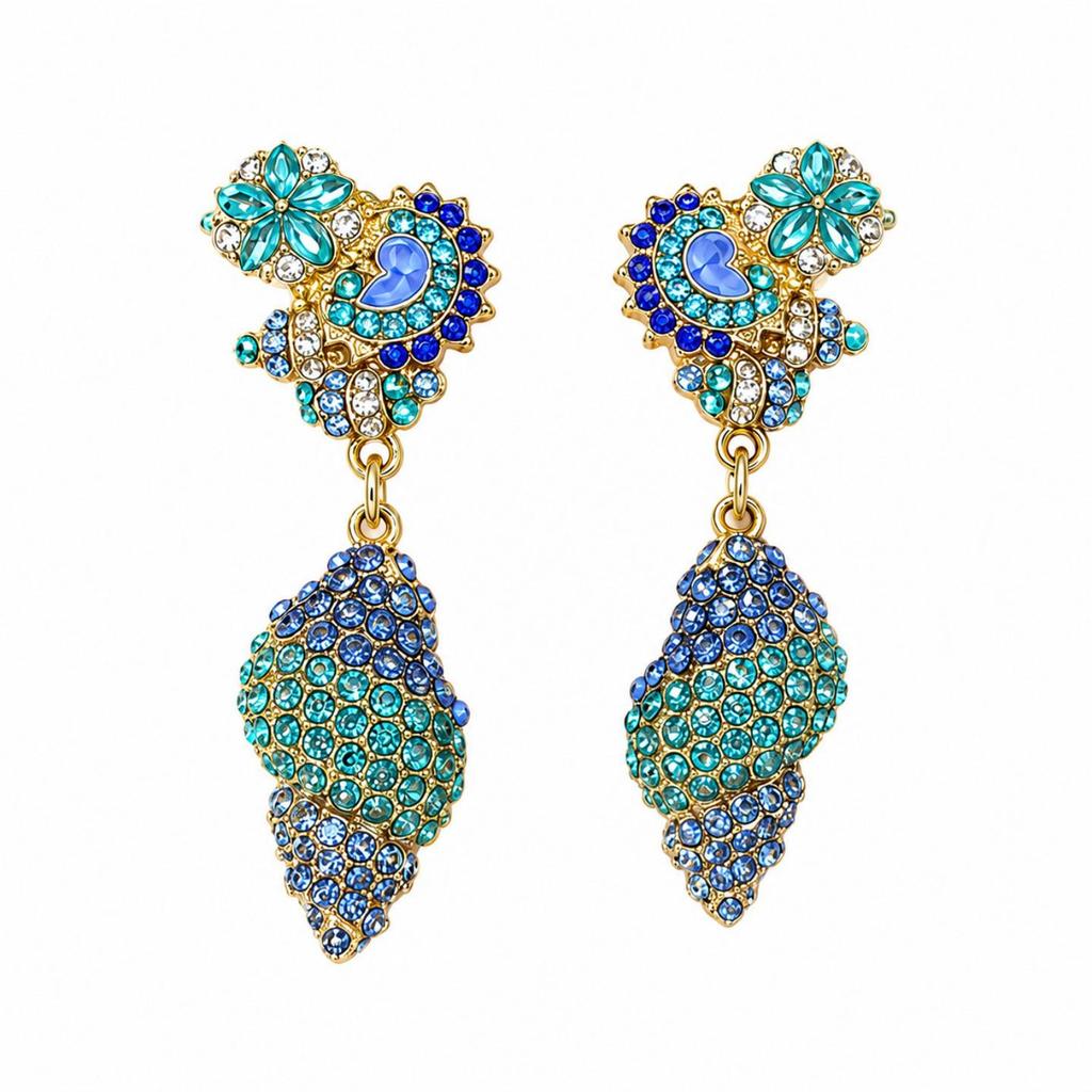 Vintage Blue Glass Bow Earrings - Retro Design Ornament