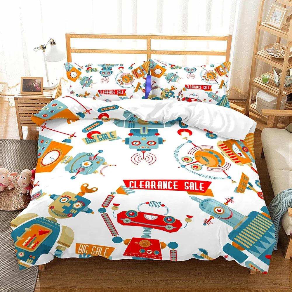 Carton Robot Comfortable Quilt Cover +pilowcases Children Kids Bedrom Soft Duvet Cover Sets Twin Ful Quen Warm Comforter Cover Fairy Tale World Sky