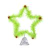 Furry Green Elf Tree Top Star 3D Plush Faux Fur Star Christmas Treetop Ornament with Red Balls for Xmas Tree Holiday Home Party Decor