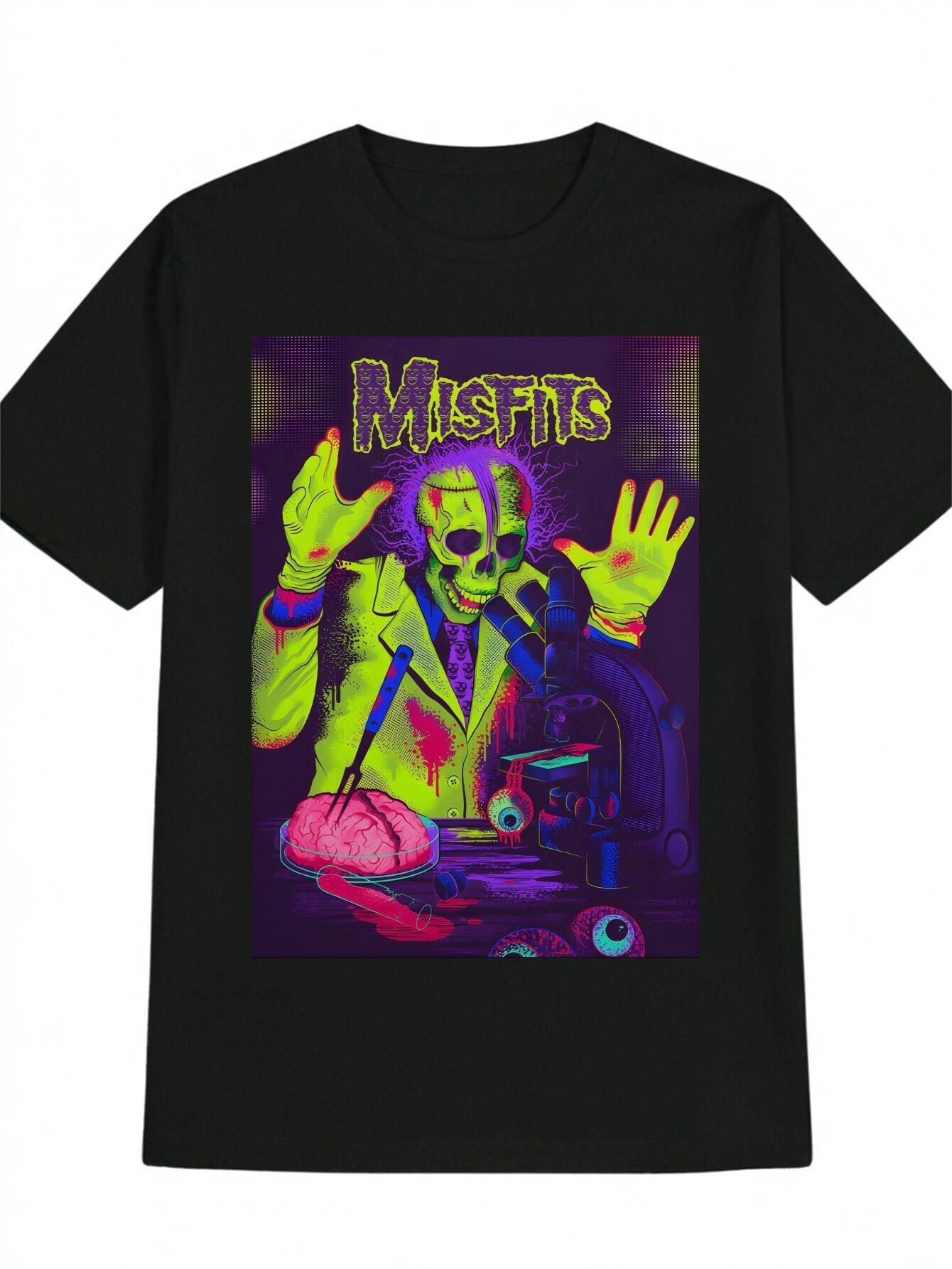 Casual Versatile Crew Neck T-shirt with Vibrant Misfits Print - Lightweight Polyester XXXXL