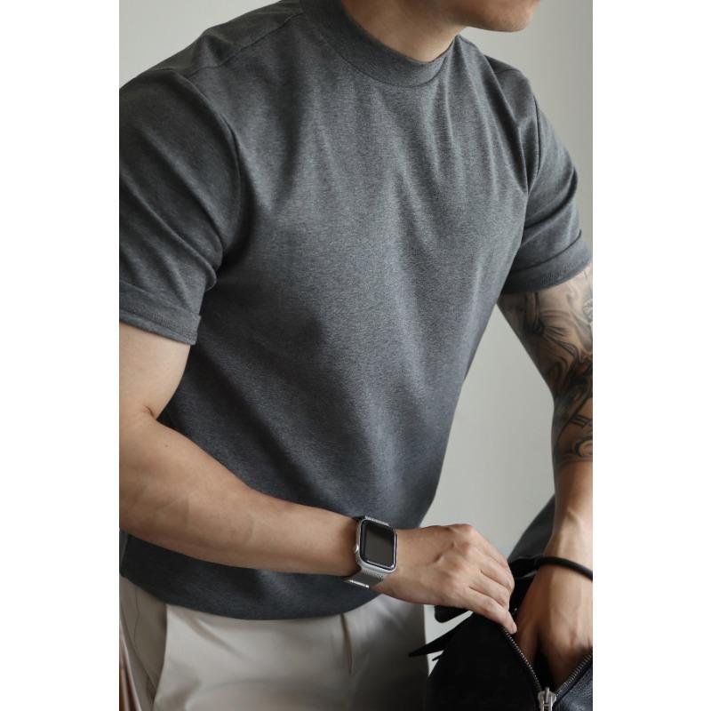 Mens Antibacterial Half Turtleneck Short Sleeve Solid Casual T Shirt