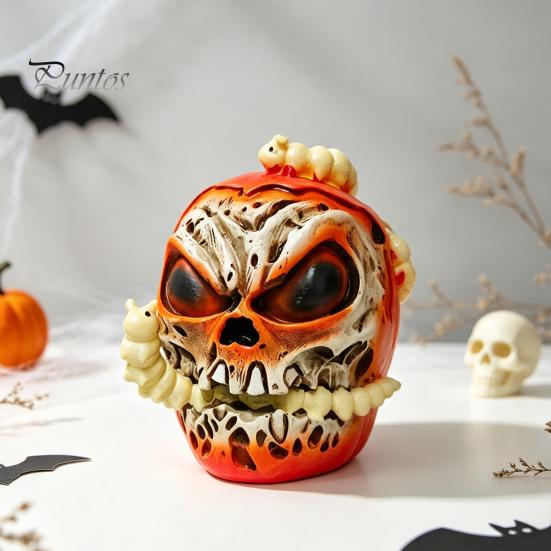 Niche Horror Collection Pieces Halloween Skull Apples Resin Statue, Gothic Spooky Decor with Tabletop Props Worm, Prop for Party Haunted House, Unique