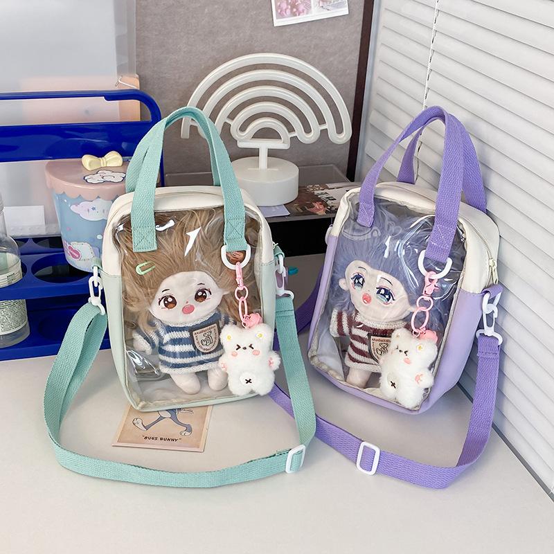 Y2K Versatile Transparent New Cute Girls 20cm Doll Bag Pocket Shoulder Crossbody Bags Simple Basic Ita Bag Student Handbag Purse