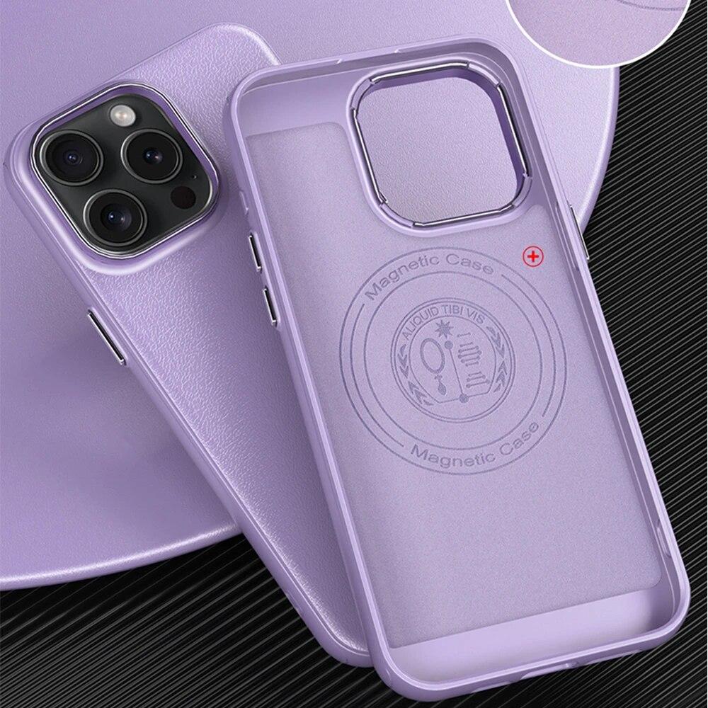 For Magsafe PU Business Leather Phone Case for IPhone 14 12 13 15 Pro Max Camera Lens Protection Shockproof Bumper Back Cover