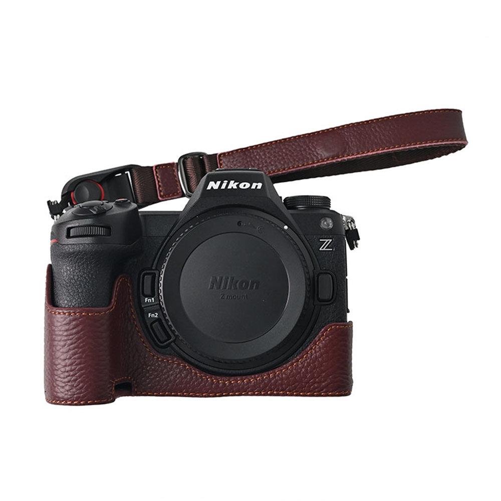 Z 6III Litschi-Leder Echtes Leder Kamera Halbkörperhülle Für Nikon Z6III Z63 Akkuöffnung Bodenabdeckung Mit Riemen