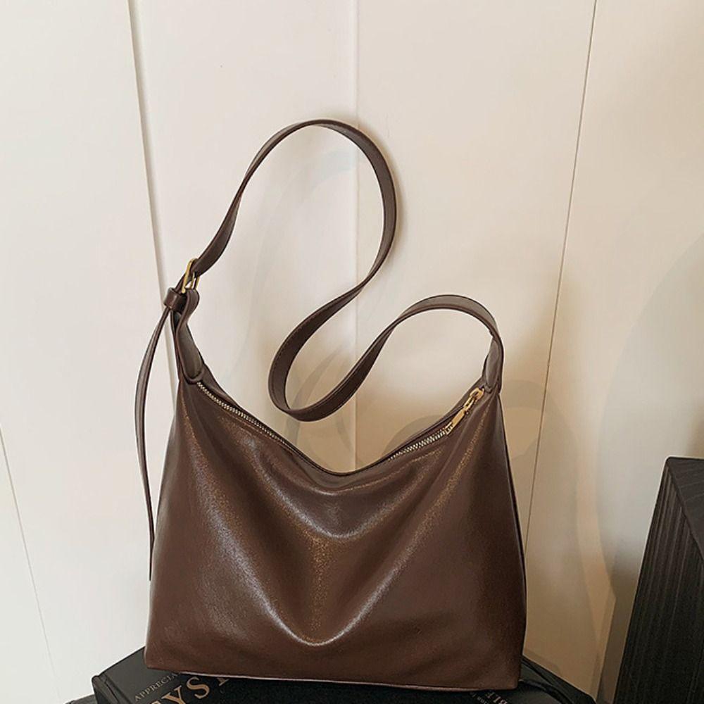 Elegant Soft Leather Tote Bag Lightweight Vintage Underarm Bag Commuting Shoulder Bag  Women