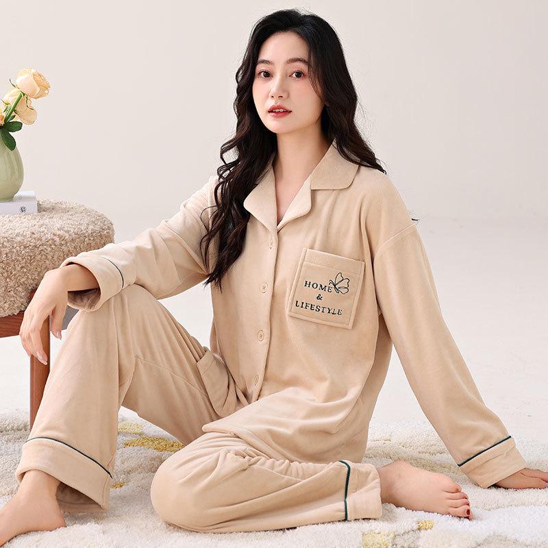 Autumn And Winter Women'S Thin Velvet Pajamas Women'S Island Velvet Warm Coral Velvet Loungewear Set Short Velvet