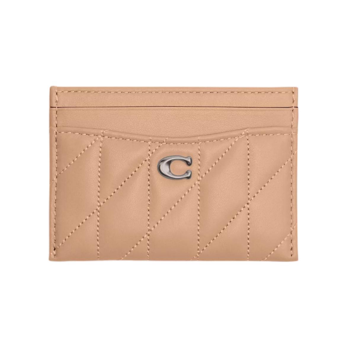 Coach Card Case 11 Solid Color Gold Logo Striped Stitching Card Slot Leather Wallet Women wallet Silver Light-Yellow CM434-LHWFT Silver & Light Yellow