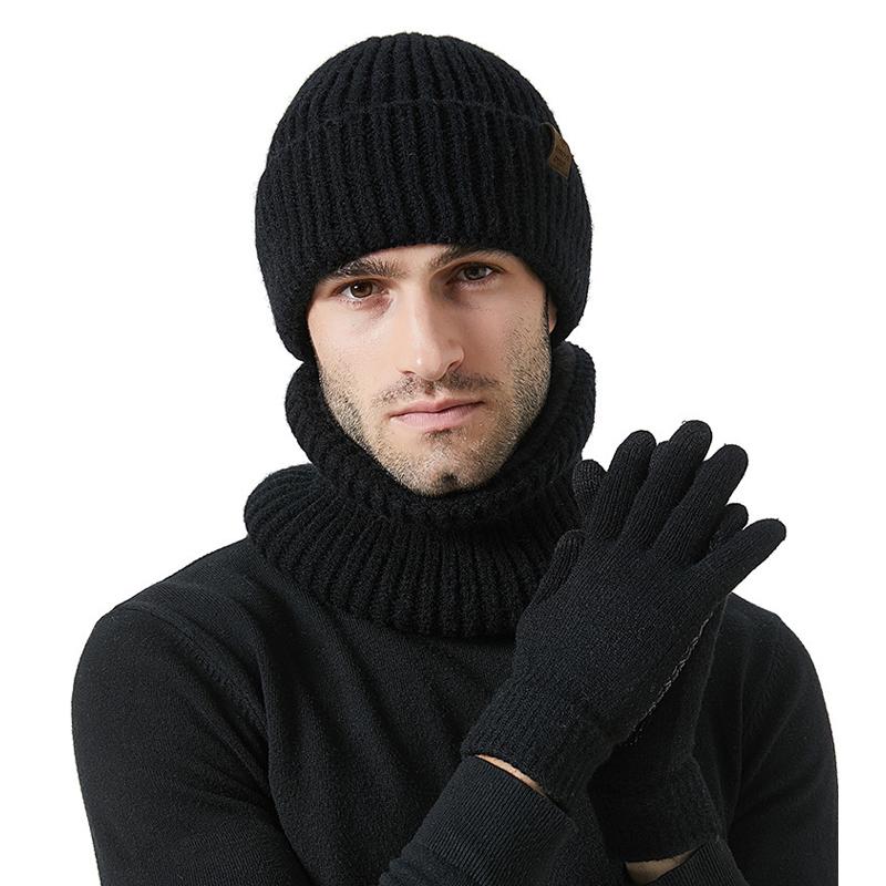Hat Winter Thick Hat Scarf Touch Screen Gloves Three-piece Set Outdoor Warm Wool Hat