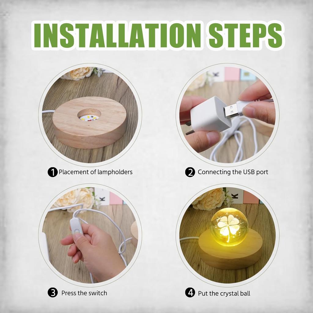 10 Pcs Wooden LED Display Bases Round Wood Display Lighted Bases for Glass Art LED Lighted Display Stand Bases for 3D Crystal Ball Room Office Home