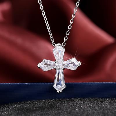 Huitan Cross Pendant Necklace with Crystal Cubic Zircon Trendy Luxury Female Wedding Accessories Silver Color Jewelry for Women