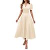 Spring and summer women's fashion temperament high waist solid color waist short-sleeved dress