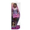 Poupée Barbie Fashionistas - BARBIE - Cheveux Noirs Ondulés - Robe Vichy Lavande - Sac Vinyle Réutilisable