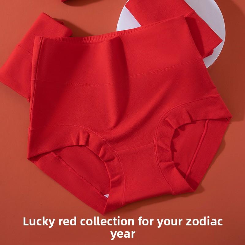 Ladies Spring and Autumn Benming New Year Red Cotton 7A Antibacterial High Waist Belly Triangle Briefs