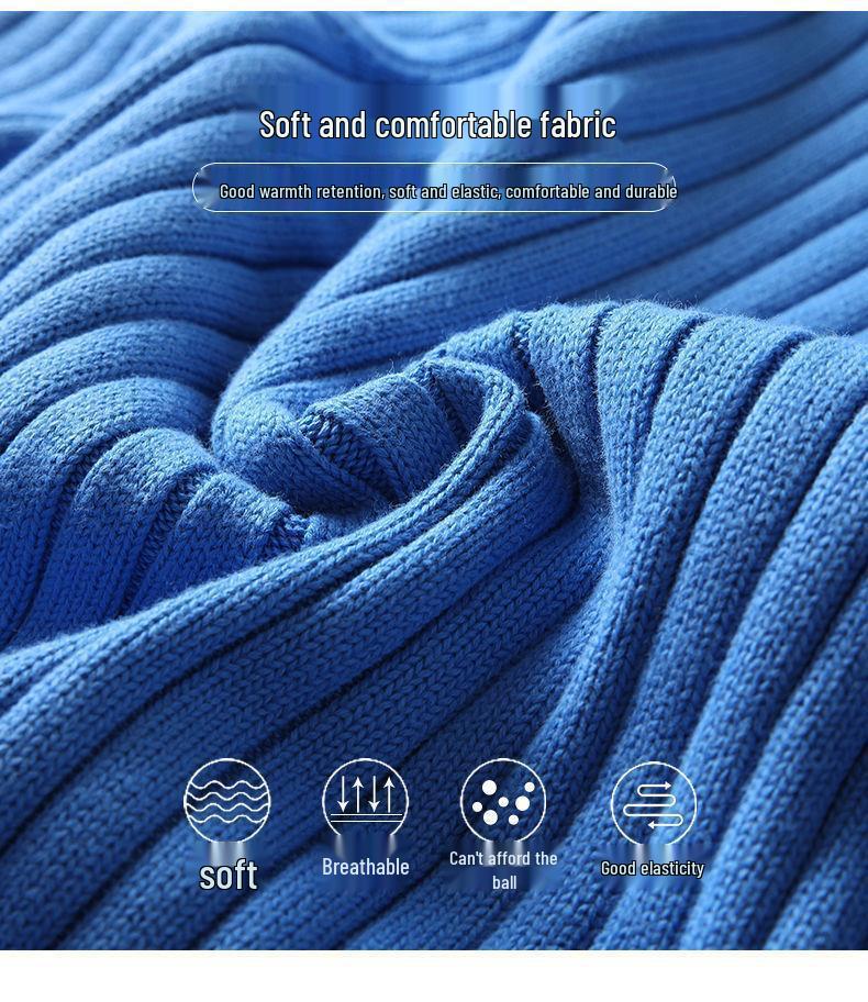 Herren Slim Fit Strickfleece-Pullover mit langem Umlegekragen