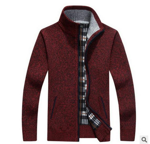 Autumn Men's Plus Size Thick Knit Sweater Coat with Velvet Lining - Trendy Long Sleeve Top (4X-5X)