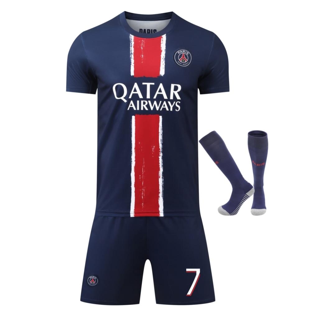 Paris Mbappe Kids Sport Equipment Blue Youth Soccer Training Gear Breathable Quick-Dry Sportswear Set