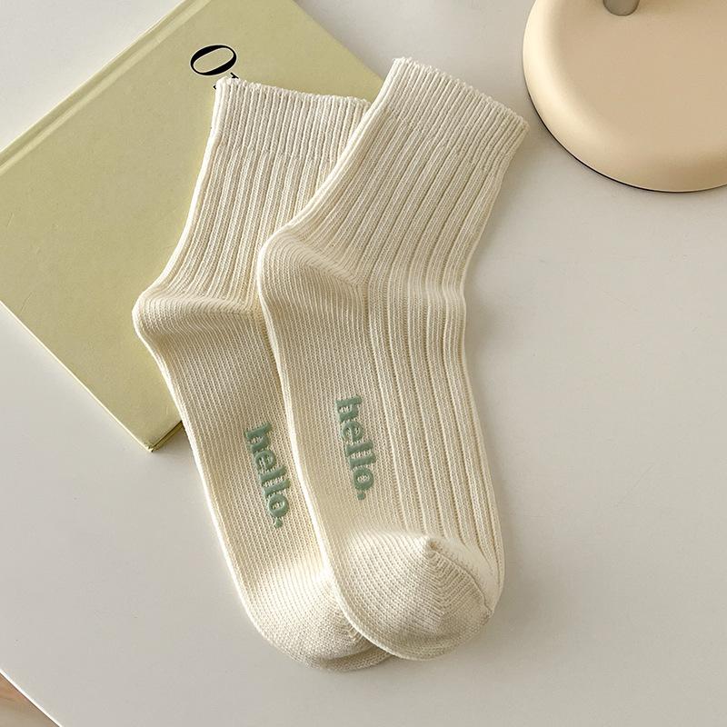 Female Spring and Autumn Macarons Cream Solid Color Wicking Sweat Tube Cotton Socks