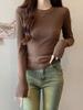 Burgundy Spicy Girl Long Sleeve Slimming T-Shirt for Women - Straight Shoulder, Autumn/Winter Style.