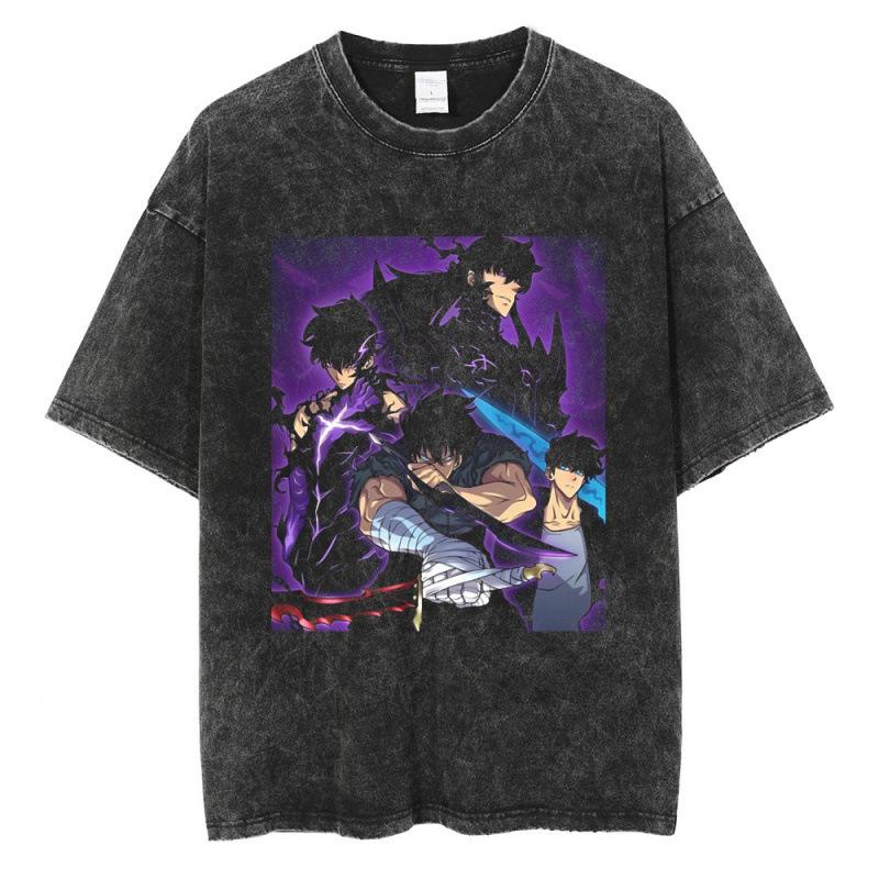 Retro Solo Leveling Anime Vintage Washed T-Shirt S