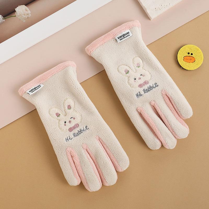 Gants pour enfants hommes et femmes ours de dessin animé brodés automne et hiver extérieur équitation patin à roulettes velours coupe-vent gants chauds