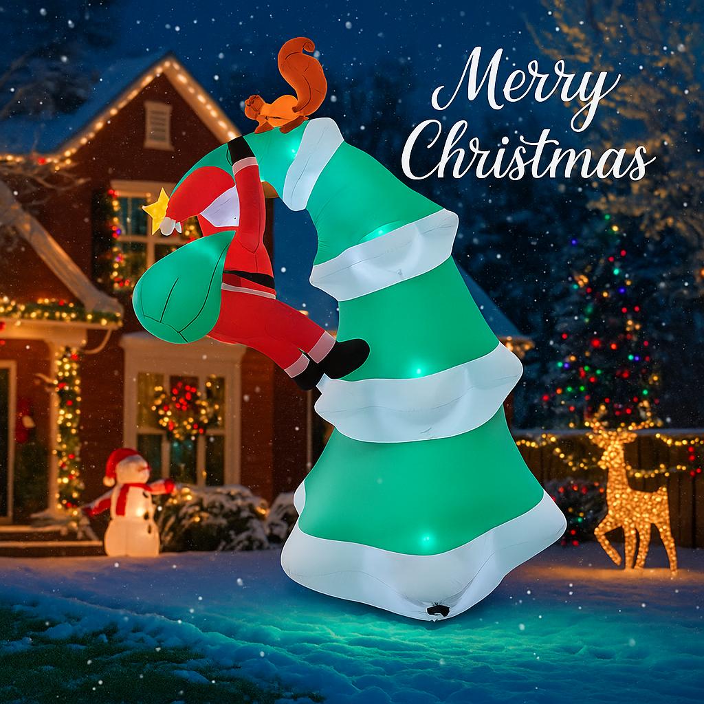9.8FT Xmas Holiday Inflatable Yard Decor LED Christmas Tree Santa Climber Lawn Garden Toy Supplies Home Decor Ornaments Gifts